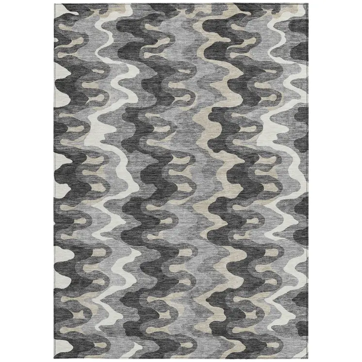 5' X 8' Gray Silver And Charcoal Abstract Washable Indoor Outdoor Area Rug