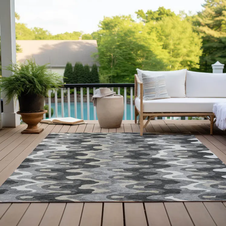 5' X 8' Gray Silver And Charcoal Abstract Washable Indoor Outdoor Area Rug