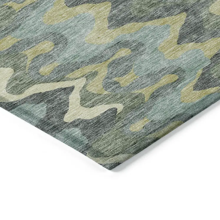 3' X 5' Sage And Artichoke Green Abstract Washable Indoor Outdoor Area Rug