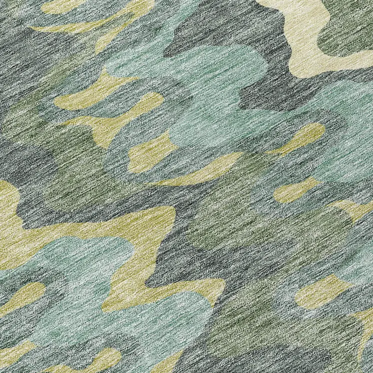 3' X 5' Sage And Artichoke Green Abstract Washable Indoor Outdoor Area Rug