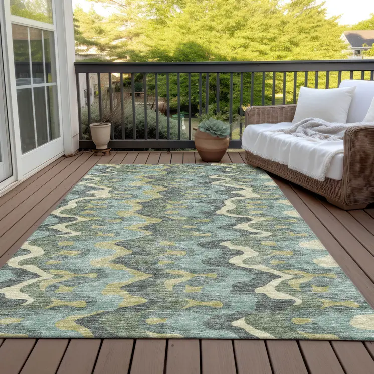 5' X 8' Sage And Artichoke Green Abstract Washable Indoor Outdoor Area Rug