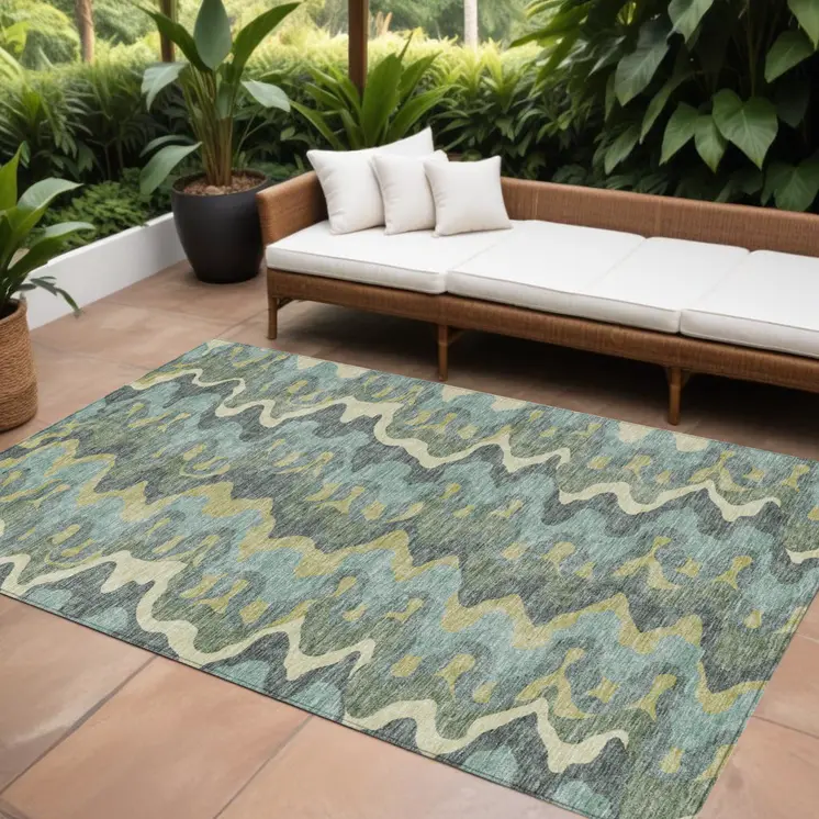 8' X 10' Sage And Artichoke Green Abstract Washable Indoor Outdoor Area Rug