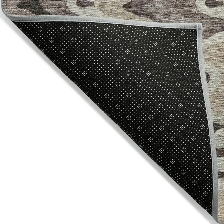 5' X 8' Taupe Beige And Chocolate Abstract Washable Indoor Outdoor Area Rug