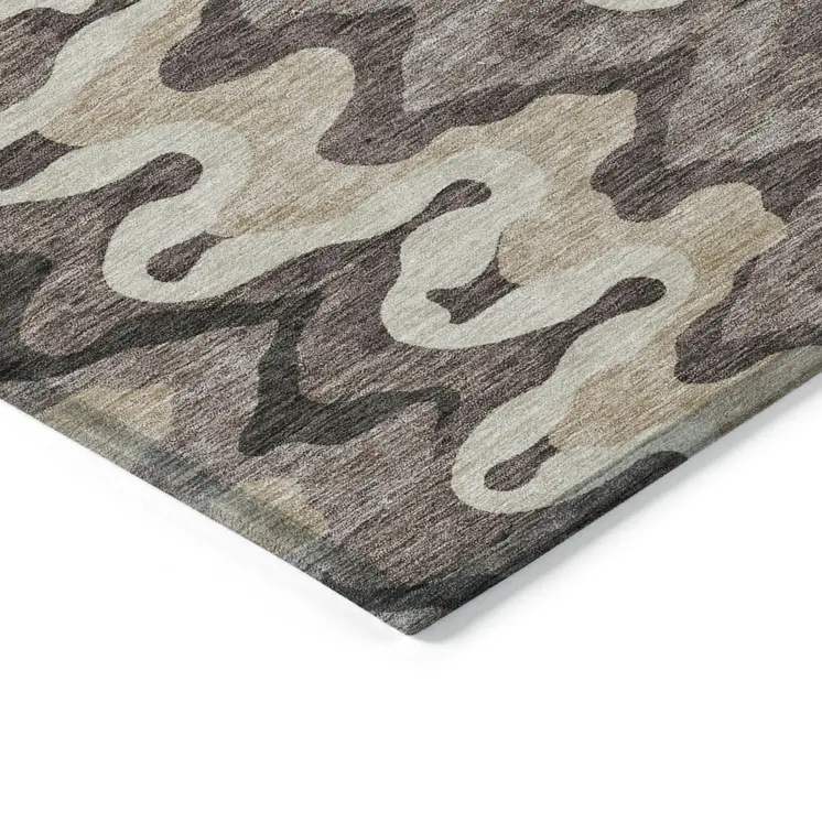 8' X 10' Taupe Beige And Chocolate Abstract Washable Indoor Outdoor Area Rug
