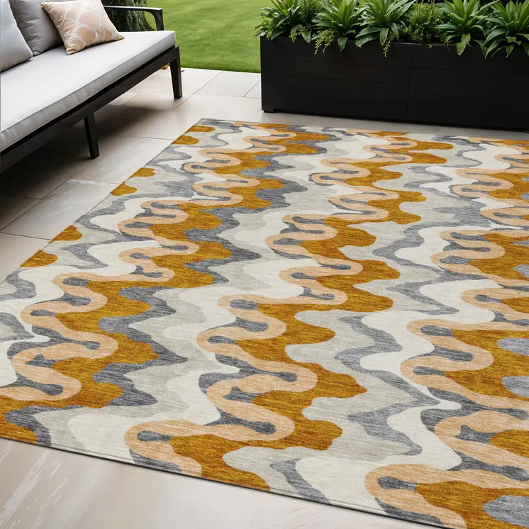 5' X 8' Terra Cotta Copper And Gray Abstract Washable Indoor Outdoor Area Rug