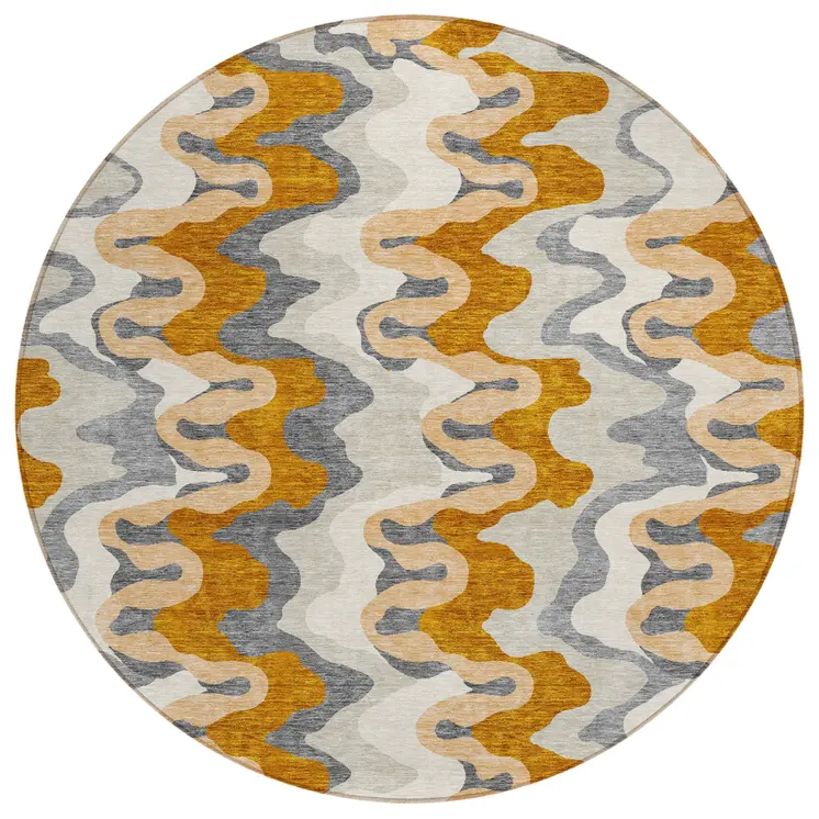 8' Terra Cotta Copper And Gray Round Abstract Washable Indoor Outdoor Area Rug