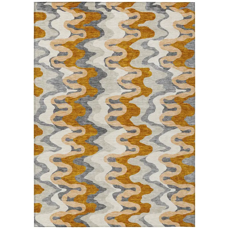 9' X 12' Terra Cotta Copper And Gray Abstract Washable Indoor Outdoor Area Rug