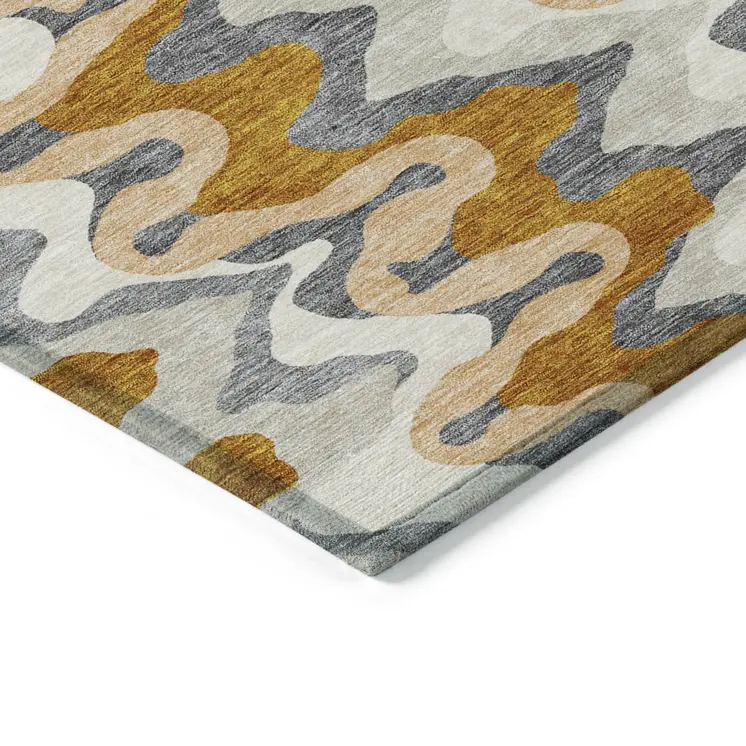 9' X 12' Terra Cotta Copper And Gray Abstract Washable Indoor Outdoor Area Rug