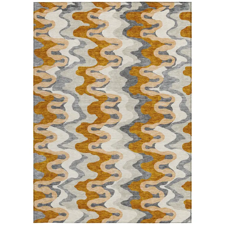 9' X 12' Terra Cotta Copper And Gray Abstract Washable Indoor Outdoor Area Rug