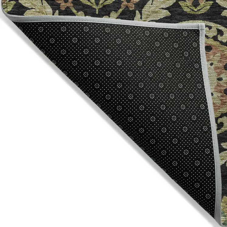 8' X 10' Black Gold And Copper Floral Washable Indoor Outdoor Area Rug