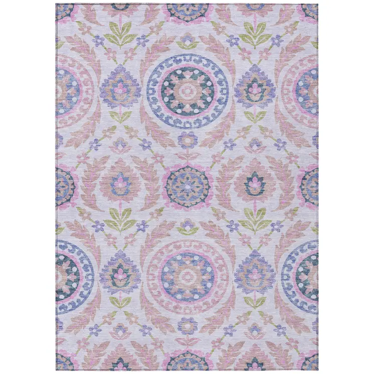 3' X 5' Blush Lavender And Purple Floral Washable Indoor Outdoor Area Rug