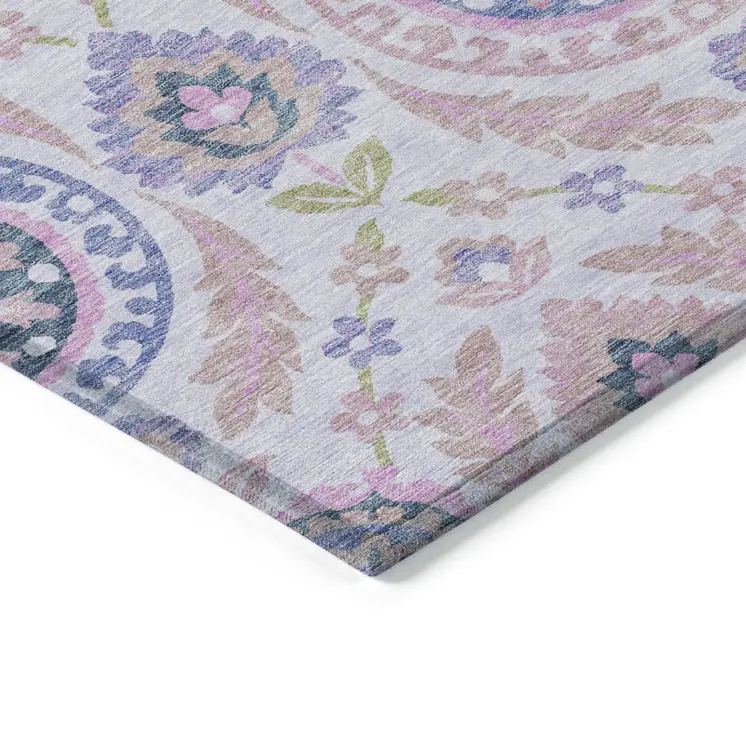 3' X 5' Blush Lavender And Purple Floral Washable Indoor Outdoor Area Rug