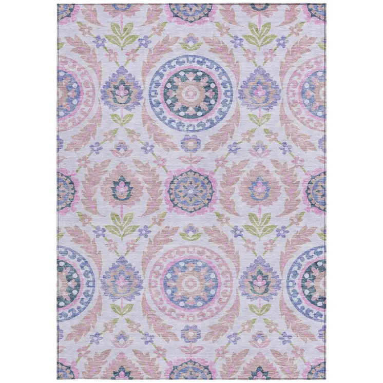 3' X 5' Blush Lavender And Purple Floral Washable Indoor Outdoor Area Rug