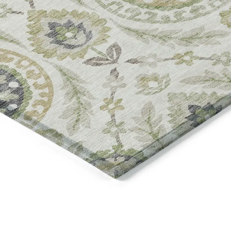 10' X 14' Ivory Beige And Taupe Floral Washable Indoor Outdoor Area Rug