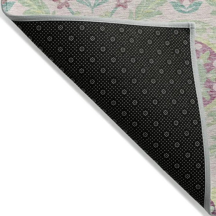 10' X 14' Pink Mauve And Mint Green Floral Washable Indoor Outdoor Area Rug