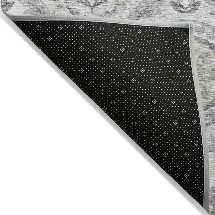 8' Silver Gray And Taupe Round Floral Washable Indoor Outdoor Area Rug