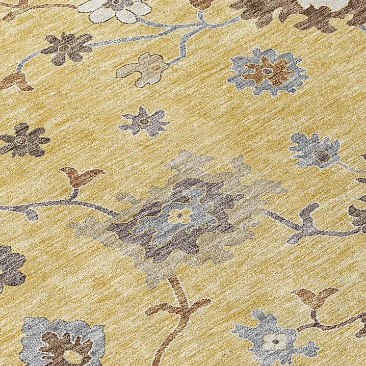 8' X 10' Gold Ivory And Brown Floral Washable Indoor Outdoor Area Rug