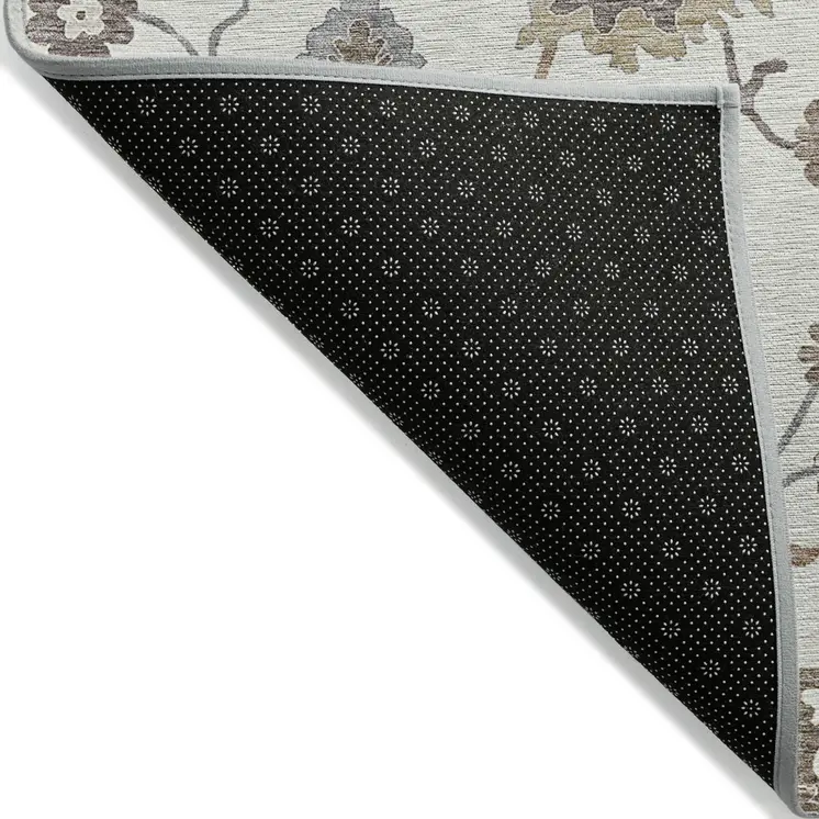 10' X 14' Ivory Gray And Taupe Floral Washable Indoor Outdoor Area Rug