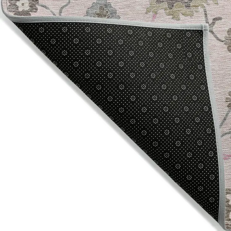3' X 5' Pink Ivory And Chocolate Floral Washable Indoor Outdoor Area Rug