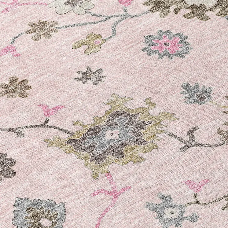 3' X 5' Pink Ivory And Chocolate Floral Washable Indoor Outdoor Area Rug