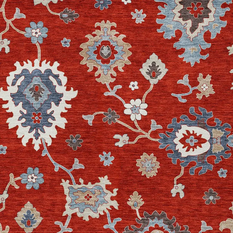 8' X 10' Red Gray And Taupe Floral Washable Indoor Outdoor Area Rug