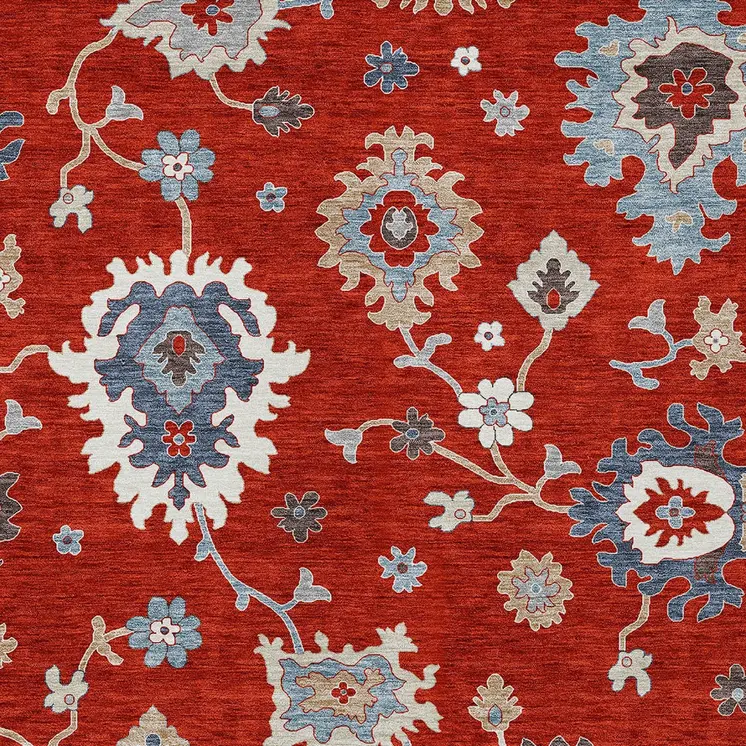 10' X 14' Red Gray And Taupe Floral Washable Indoor Outdoor Area Rug