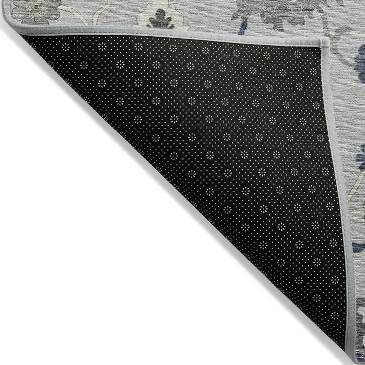 9' X 12' Silver Gray And Taupe Floral Washable Indoor Outdoor Area Rug