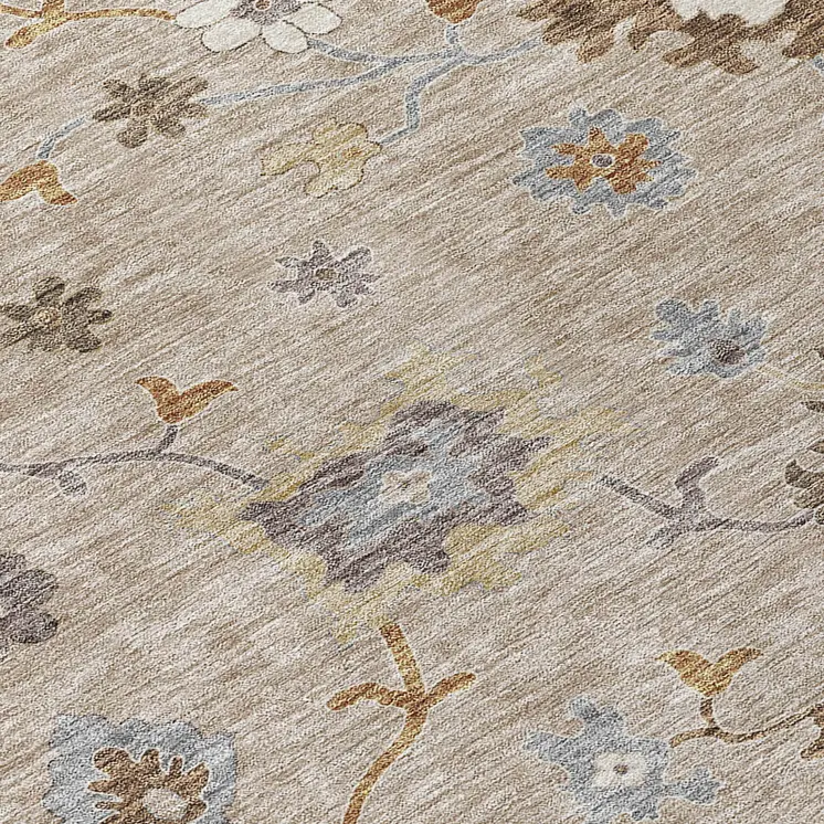 8' Taupe Silver And Gray Round Floral Washable Indoor Outdoor Area Rug