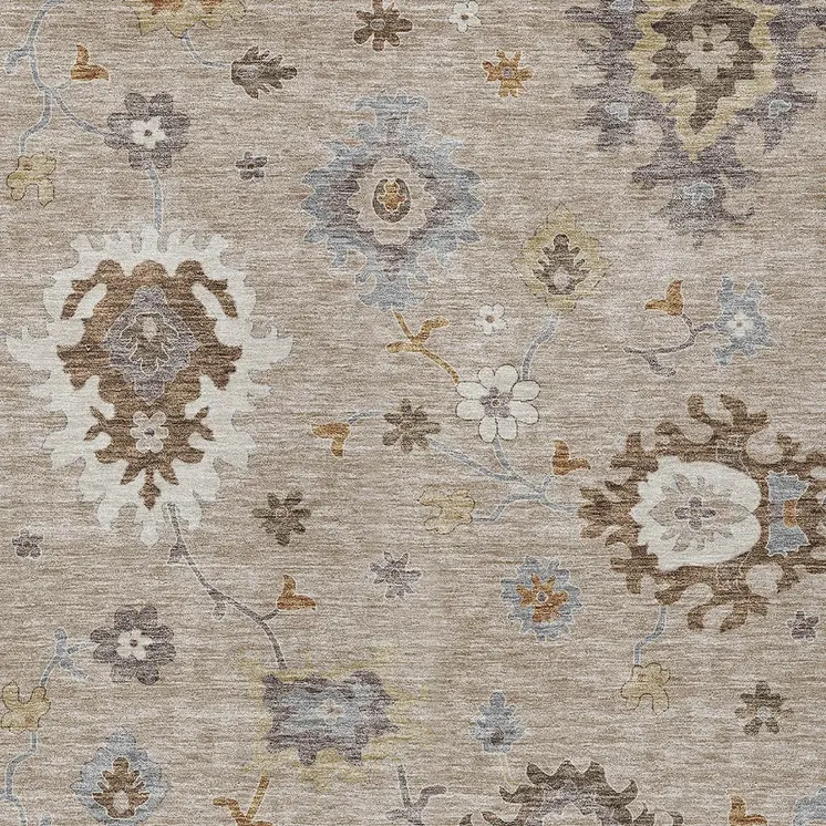 8' X 10' Taupe Silver And Gray Floral Washable Indoor Outdoor Area Rug