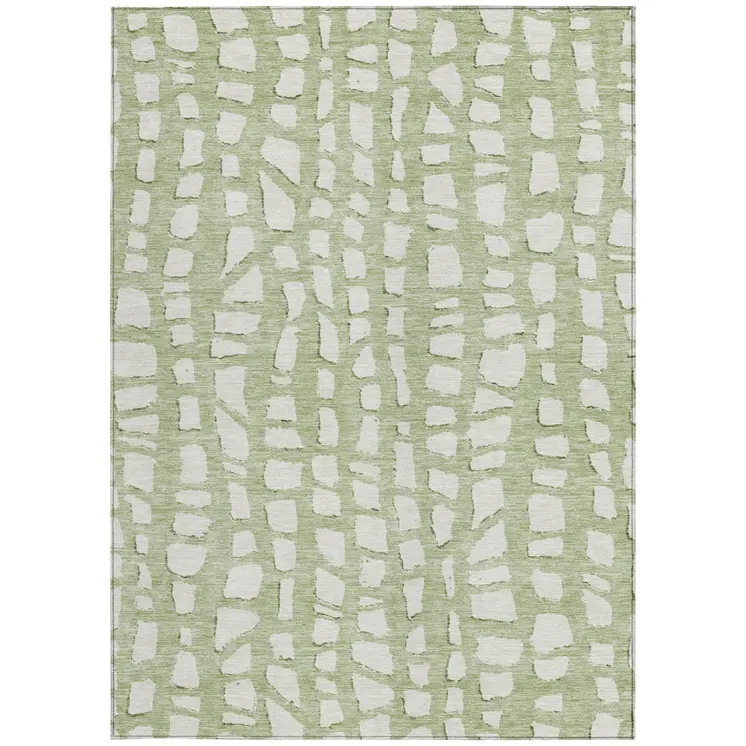 3' X 5' Artichoke Green And Ivory Abstract Washable Indoor Outdoor Area Rug