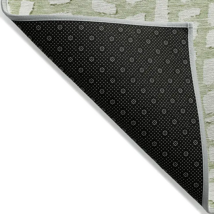 8' Artichoke Green And Ivory Round Abstract Washable Indoor Outdoor Area Rug