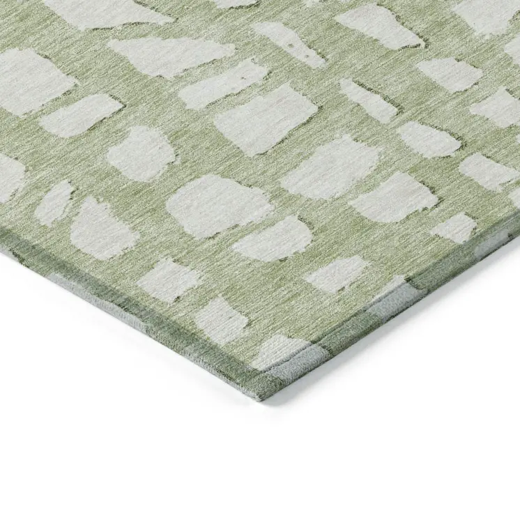 8' Artichoke Green And Ivory Round Abstract Washable Indoor Outdoor Area Rug