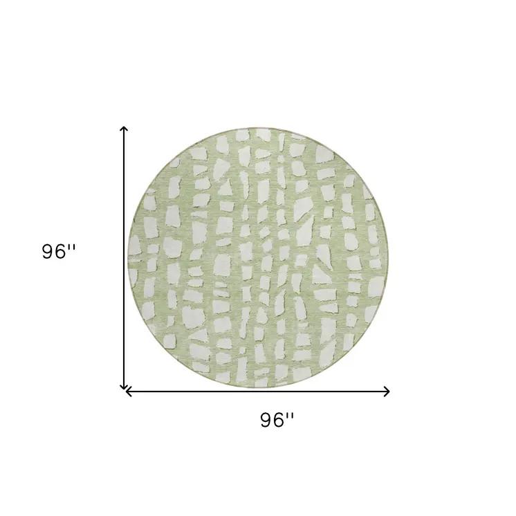 8' Artichoke Green And Ivory Round Abstract Washable Indoor Outdoor Area Rug