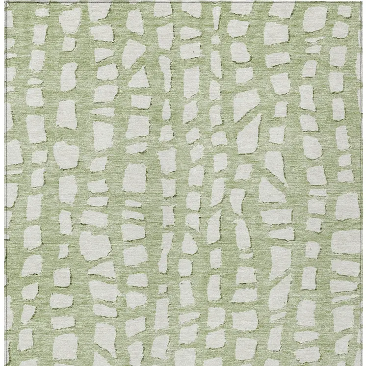 8' X 10' Artichoke Green And Ivory Abstract Washable Indoor Outdoor Area Rug