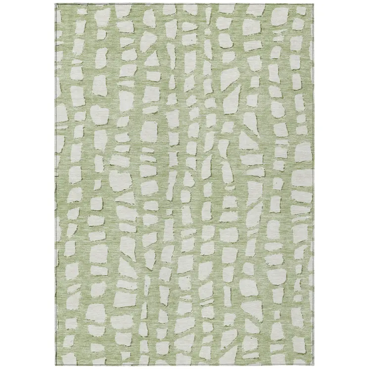 8' X 10' Artichoke Green And Ivory Abstract Washable Indoor Outdoor Area Rug