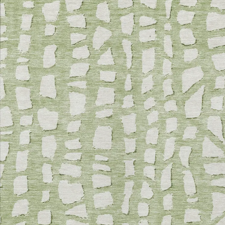 8' X 10' Artichoke Green And Ivory Abstract Washable Indoor Outdoor Area Rug
