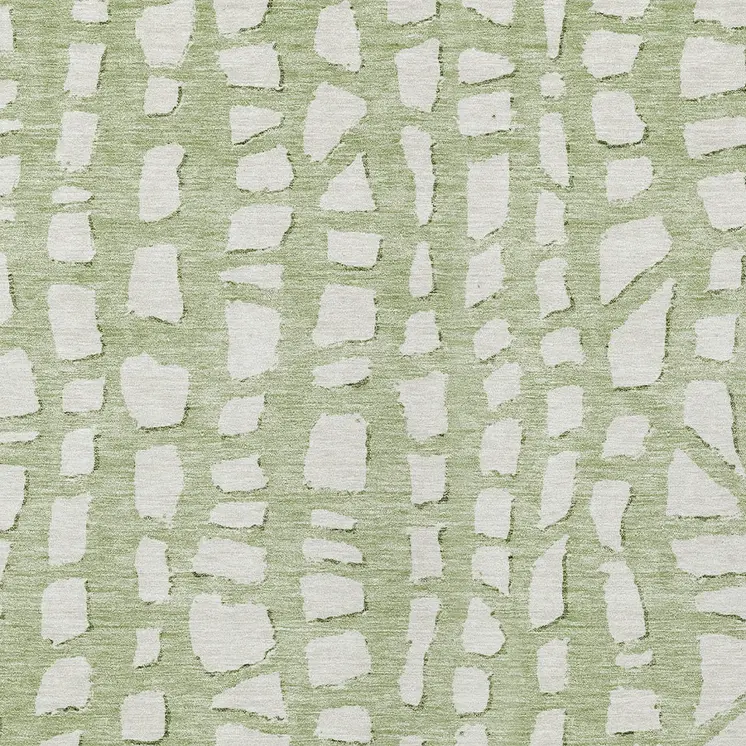 9' X 12' Artichoke Green And Ivory Abstract Washable Indoor Outdoor Area Rug