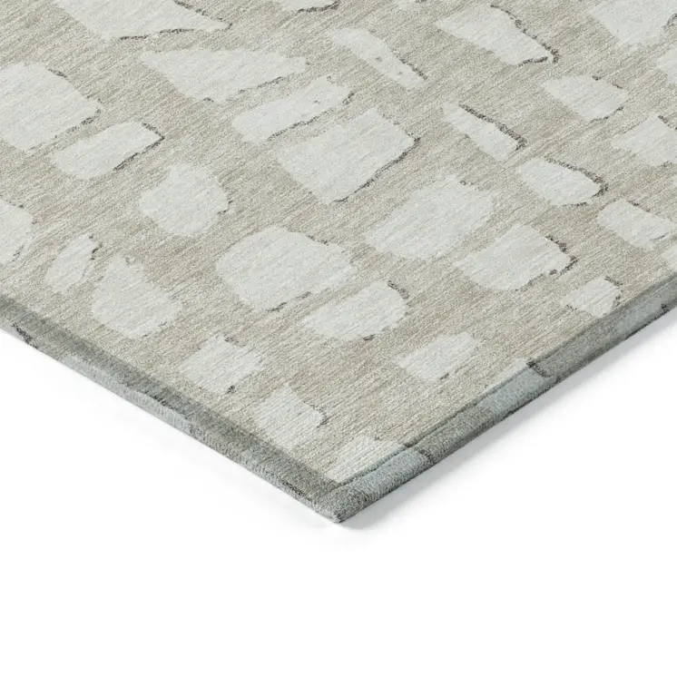 3' X 5' Beige And Ivory Abstract Washable Indoor Outdoor Area Rug