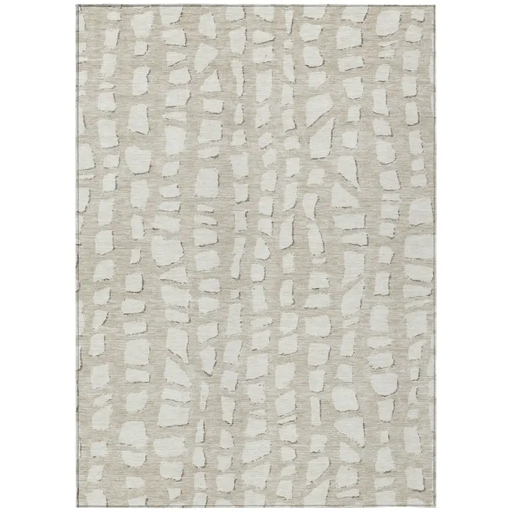 5' X 8' Beige And Ivory Abstract Washable Indoor Outdoor Area Rug