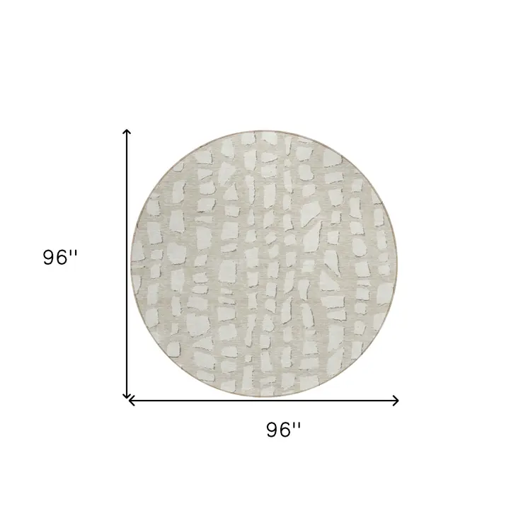 8' Beige And Ivory Round Abstract Washable Indoor Outdoor Area Rug