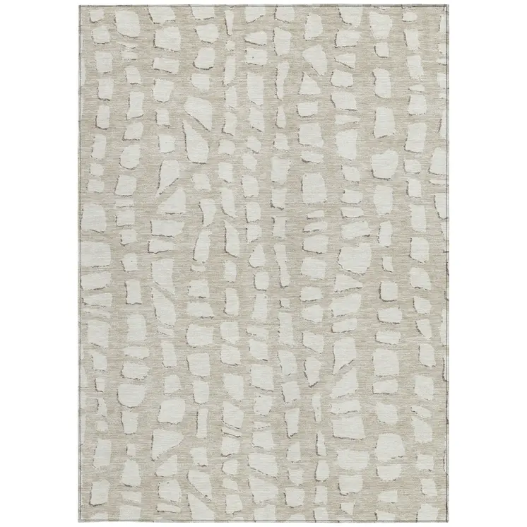 9' X 12' Beige And Ivory Abstract Washable Indoor Outdoor Area Rug