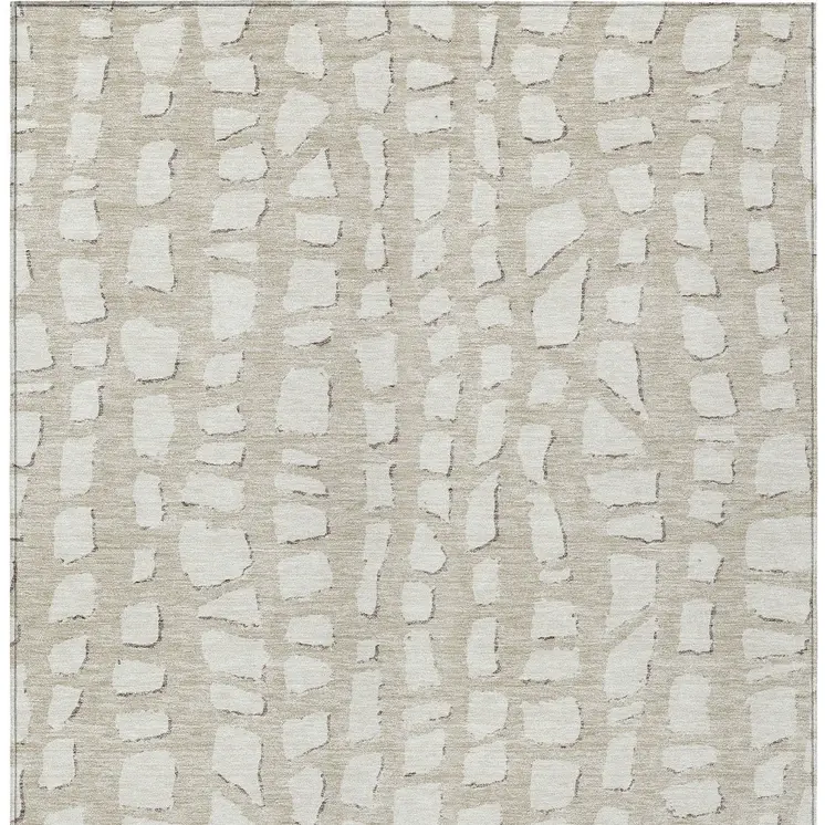 10' X 14' Beige And Ivory Abstract Washable Indoor Outdoor Area Rug