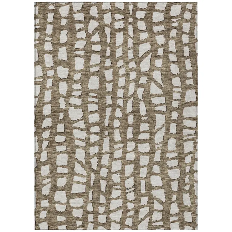 5' X 8' Brown And Ivory Abstract Washable Indoor Outdoor Area Rug