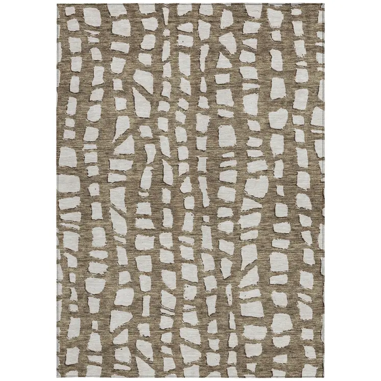 10' X 14' Brown And Ivory Abstract Washable Indoor Outdoor Area Rug