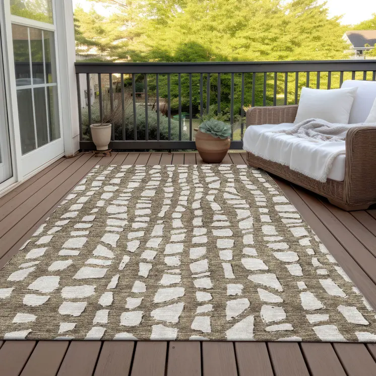 10' X 14' Brown And Ivory Abstract Washable Indoor Outdoor Area Rug
