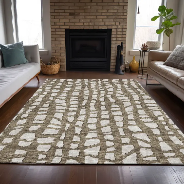 10' X 14' Brown And Ivory Abstract Washable Indoor Outdoor Area Rug