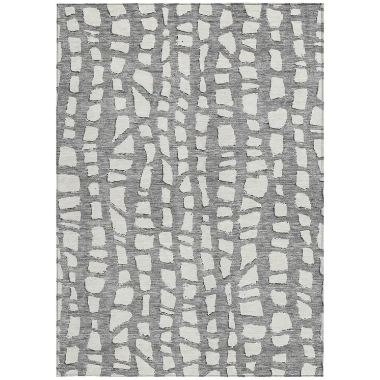 5' X 8' Gray And Ivory Abstract Washable Indoor Outdoor Area Rug