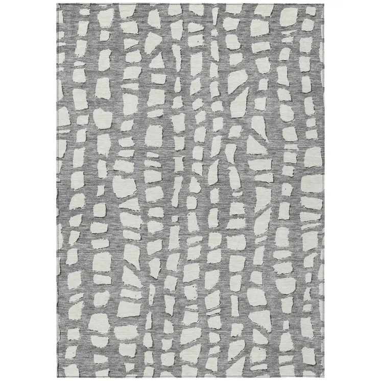 5' X 8' Gray And Ivory Abstract Washable Indoor Outdoor Area Rug