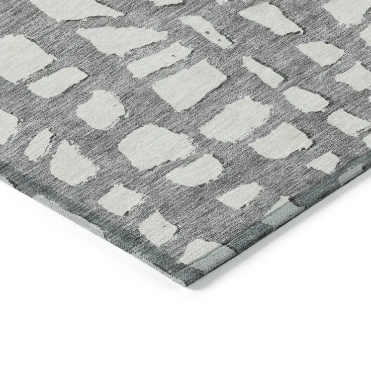 5' X 8' Gray And Ivory Abstract Washable Indoor Outdoor Area Rug