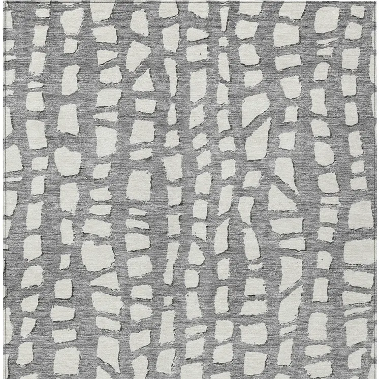 5' X 8' Gray And Ivory Abstract Washable Indoor Outdoor Area Rug